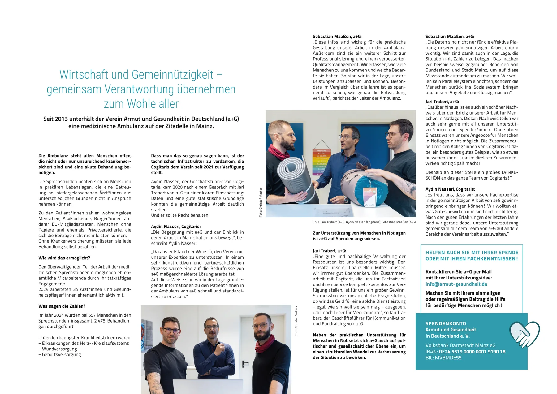 Magazinbeitrag „Wirtschaft und Gemeinnützigkeit“ über die Unterstützung des Vereins Armut und Gesundheit durch das Marktforschungsinstitut Cogitaris